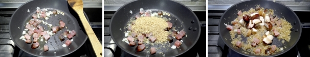 preparación de risotto con champiñones porcini