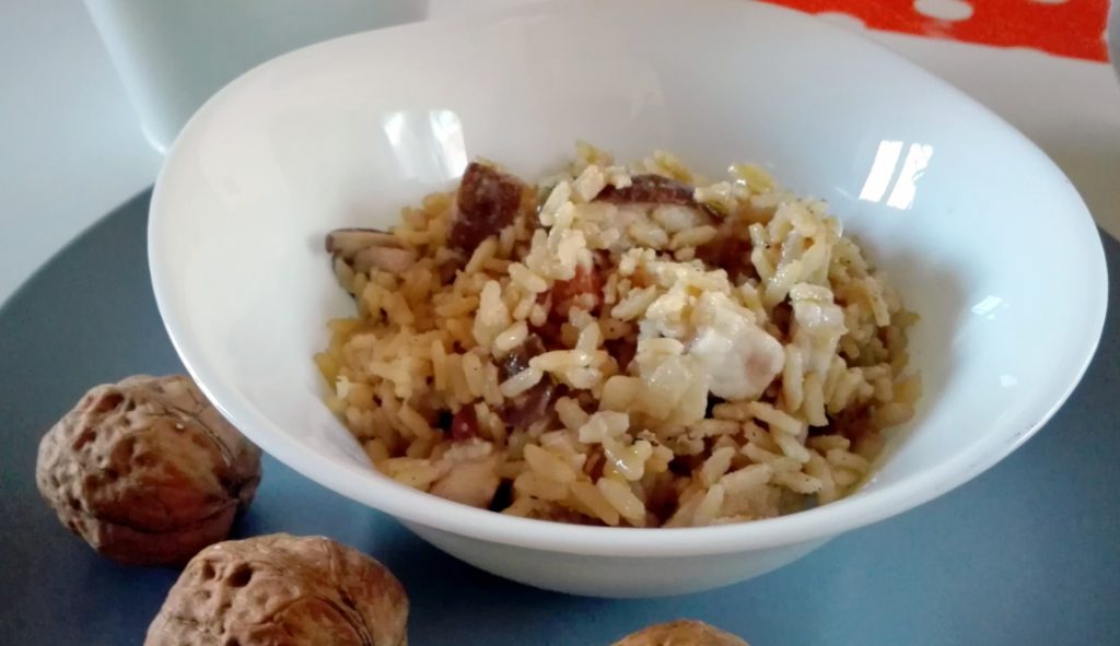 Risotto de setas porcini con tocino y pecorino